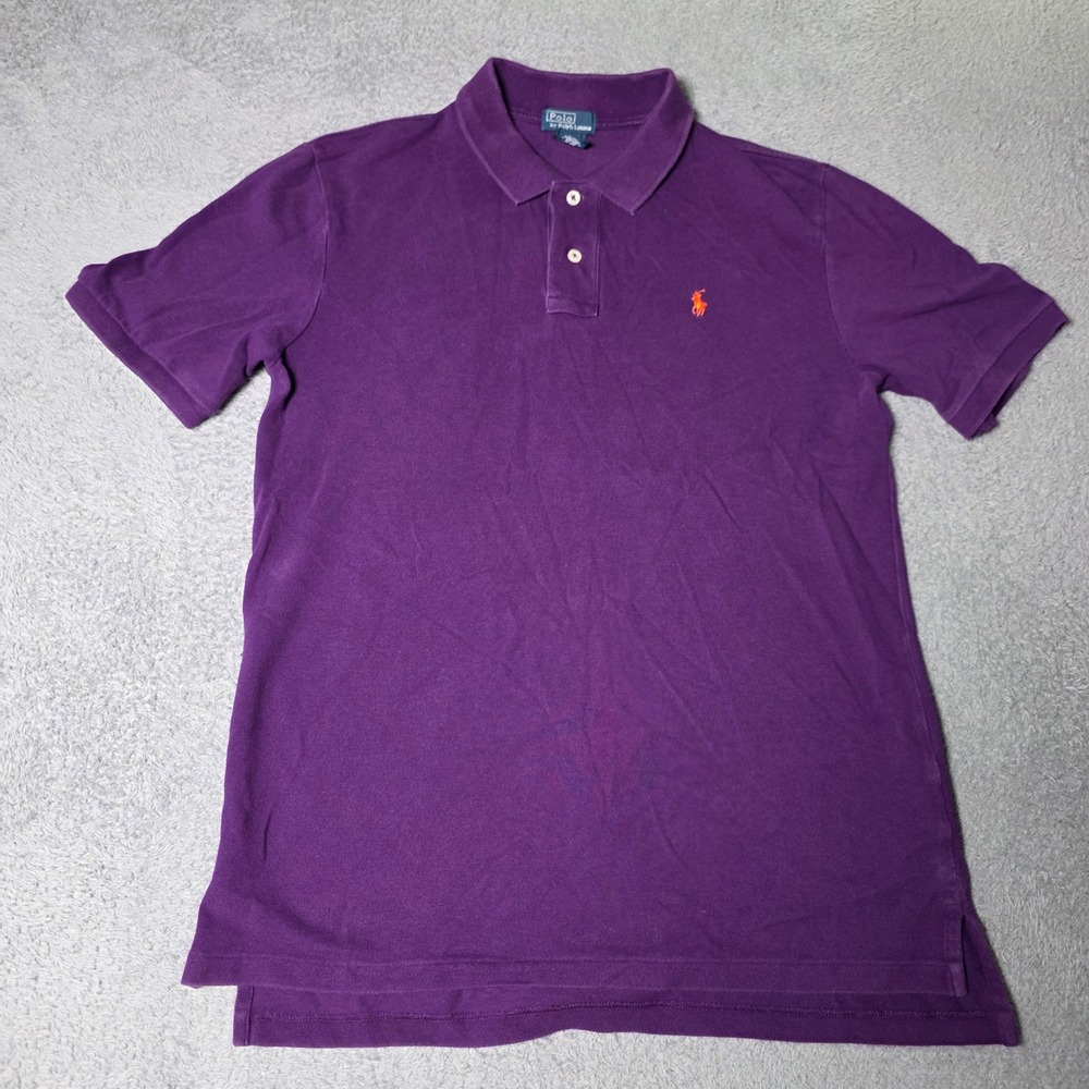 Polo Ralph Lauren Boys XL 18-20 Polo Shirt Purple Short Sleeve Orange Pony Logo